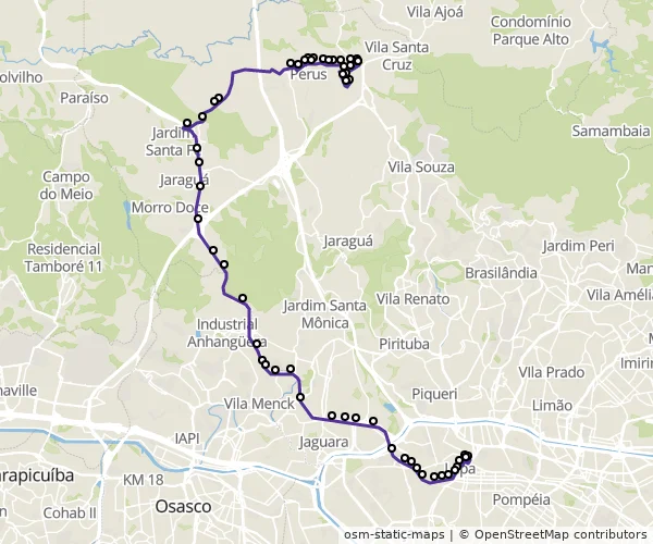 Mapa do itinerário da linha