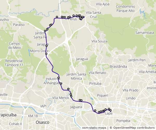 Mapa do itinerário da linha