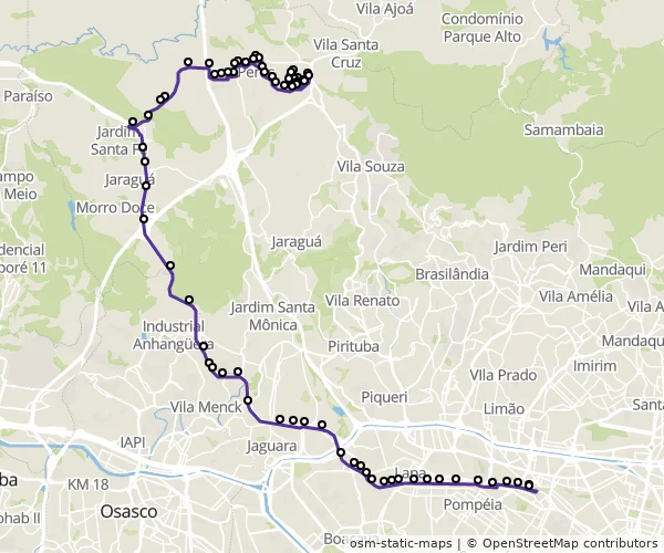 Mapa do itinerário da linha
