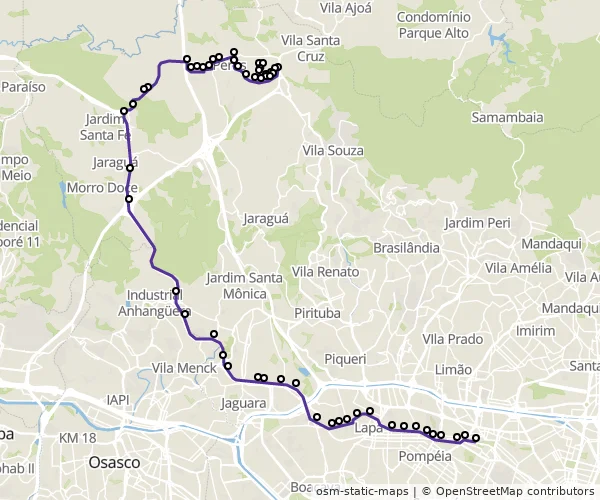 Mapa do itinerário da linha