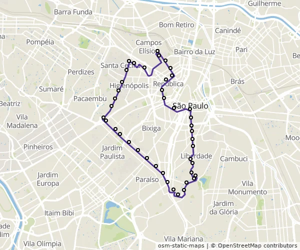 Mapa do itinerário da linha