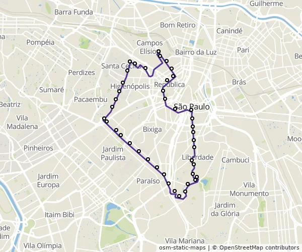 Mapa do itinerário da linha