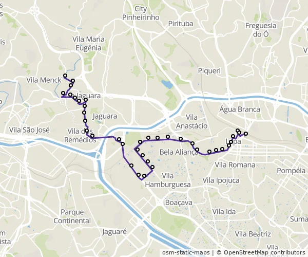 Mapa do itinerário da linha