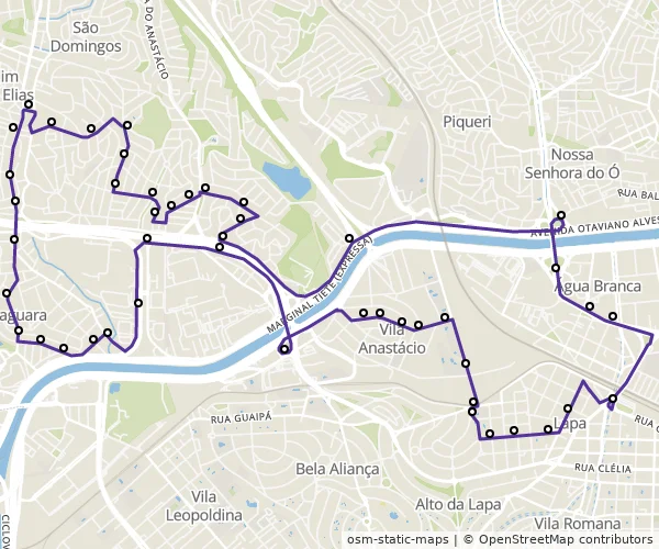 Mapa do itinerário da linha