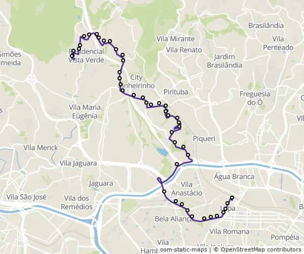 Mapa do itinerário da linha