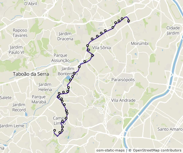 Mapa do itinerário da linha