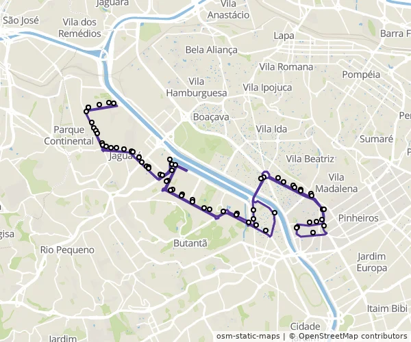 Mapa do itinerário da linha