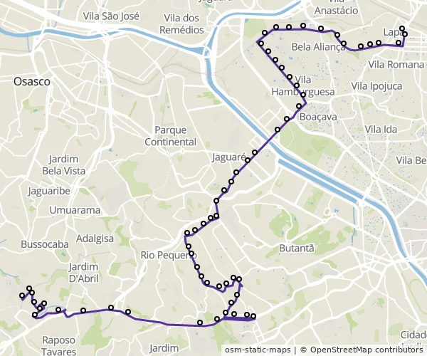 Mapa do itinerário da linha
