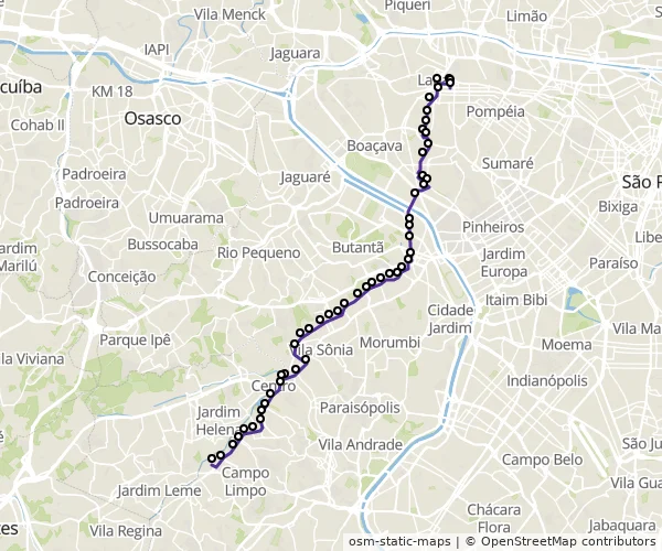 Mapa do itinerário da linha