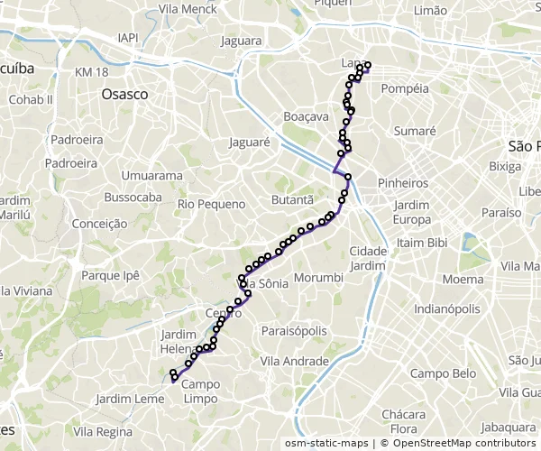 Mapa do itinerário da linha