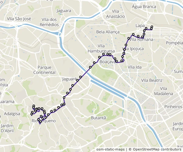 Mapa do itinerário da linha