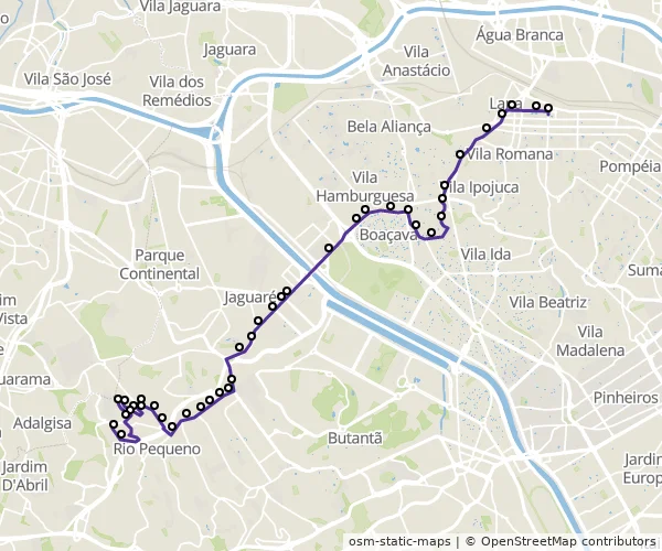 Mapa do itinerário da linha