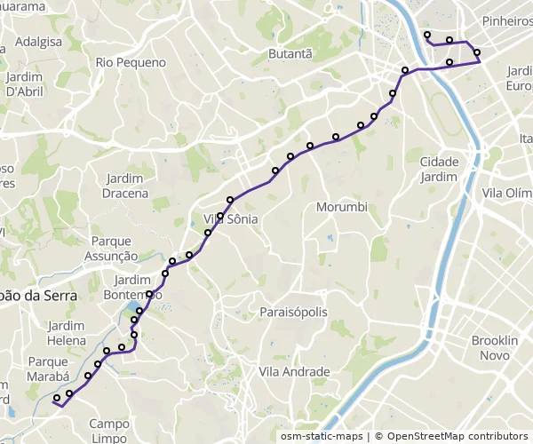 Mapa do itinerário da linha