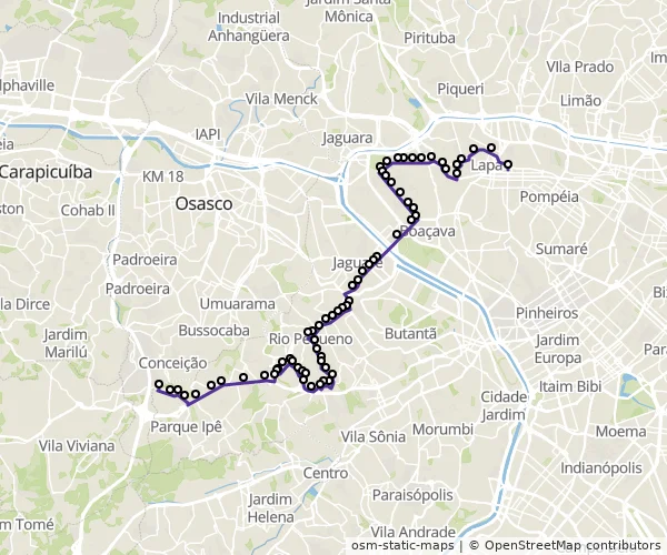 Mapa do itinerário da linha