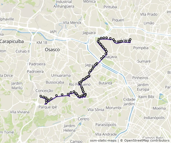Mapa do itinerário da linha