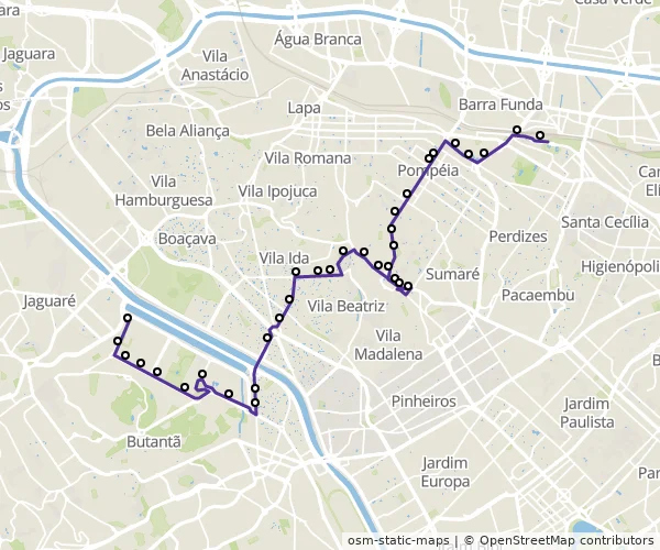 Mapa do itinerário da linha