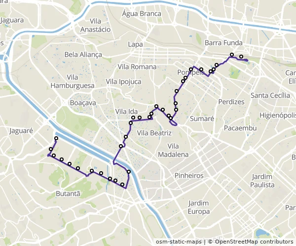 Mapa do itinerário da linha