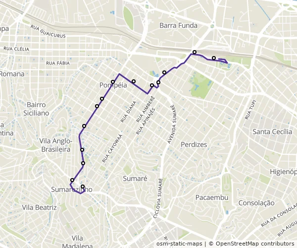 Mapa do itinerário da linha