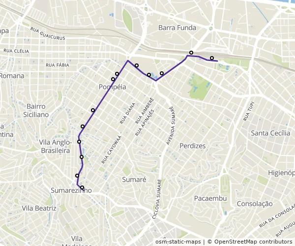 Mapa do itinerário da linha