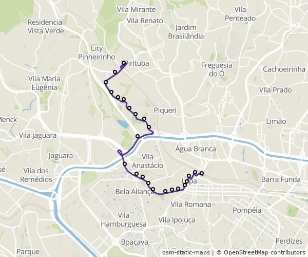 Mapa do itinerário da linha
