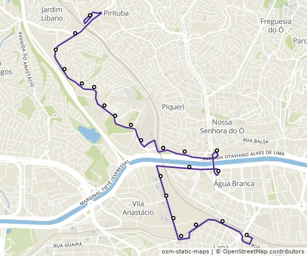 Mapa do itinerário da linha