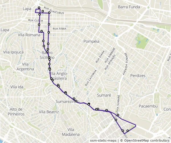 Mapa do itinerário da linha