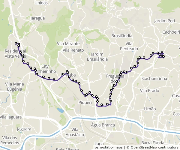 Mapa do itinerário da linha