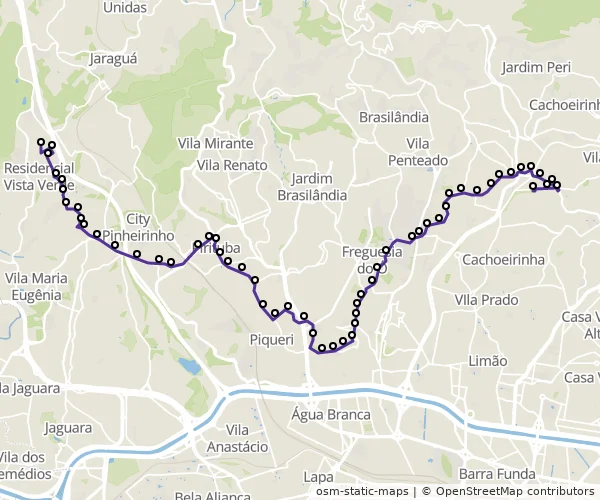 Mapa do itinerário da linha