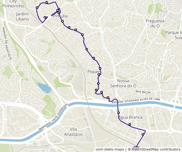 Mapa do itinerário da linha