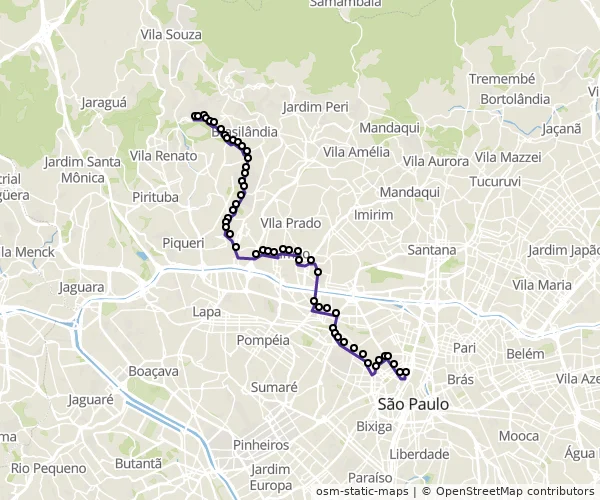 Mapa do itinerário da linha
