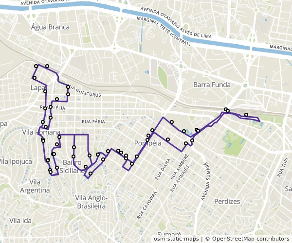 Mapa do itinerário da linha