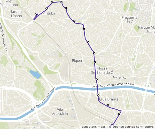 Mapa do itinerário da linha