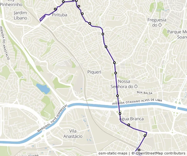 Mapa do itinerário da linha