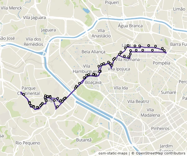 Mapa do itinerário da linha