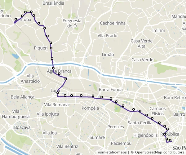 Mapa do itinerário da linha
