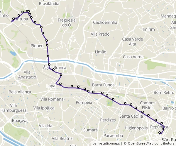 Mapa do itinerário da linha