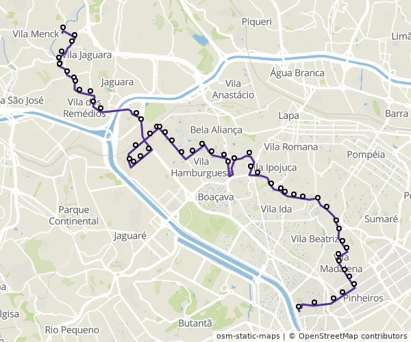 Mapa do itinerário da linha