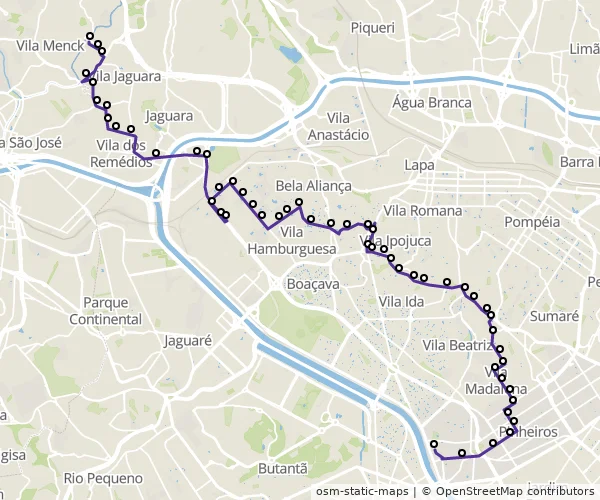 Mapa do itinerário da linha