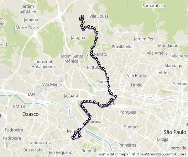 Mapa do itinerário da linha