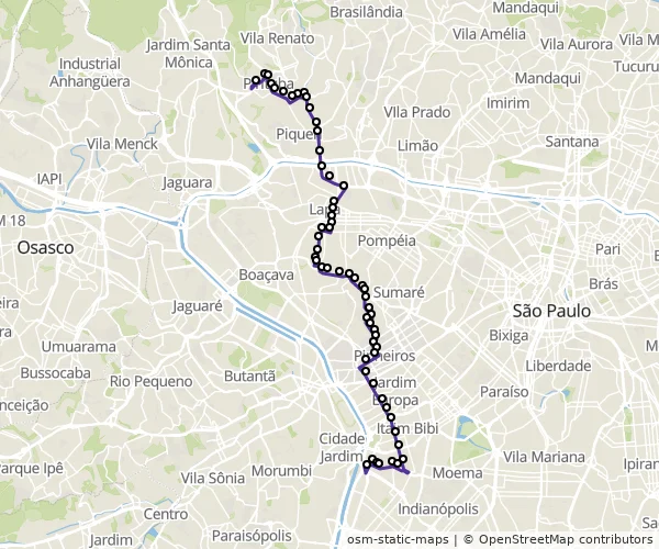 Mapa do itinerário da linha