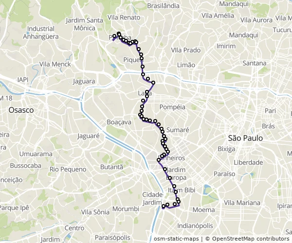 Mapa do itinerário da linha