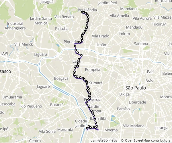 Mapa do itinerário da linha