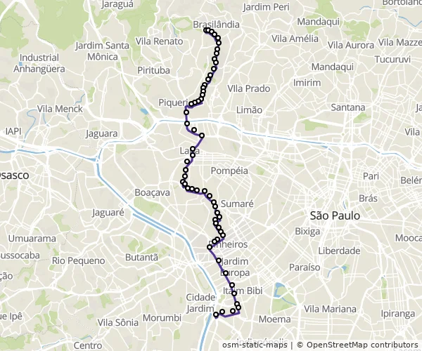Mapa do itinerário da linha