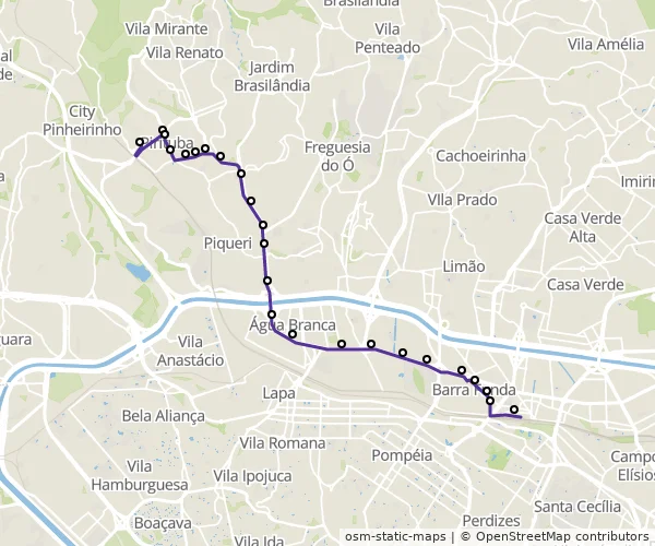 Mapa do itinerário da linha
