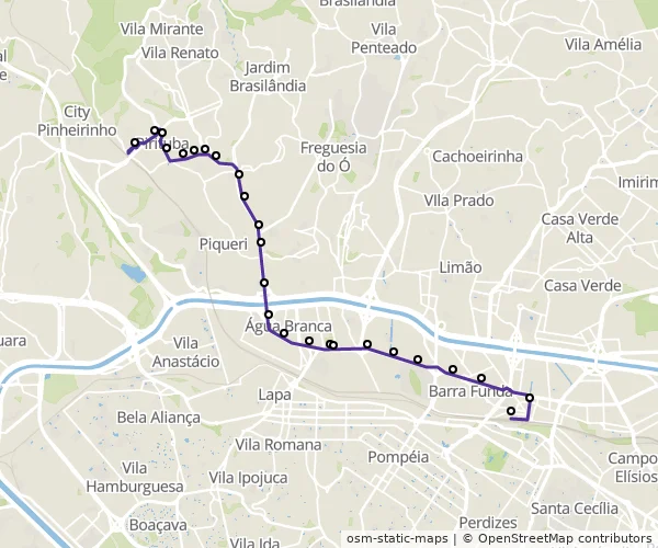 Mapa do itinerário da linha