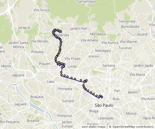 Mapa do itinerário da linha