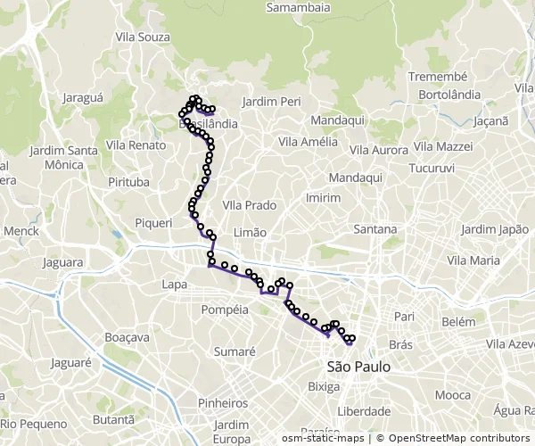 Mapa do itinerário da linha