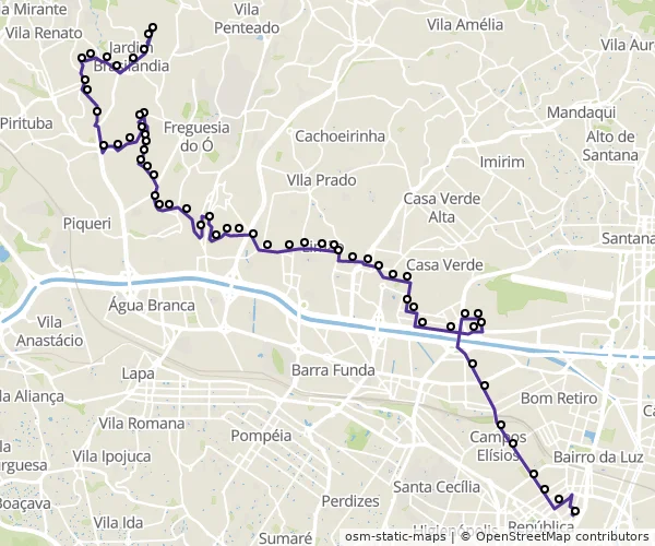Mapa do itinerário da linha