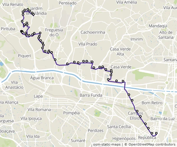 Mapa do itinerário da linha