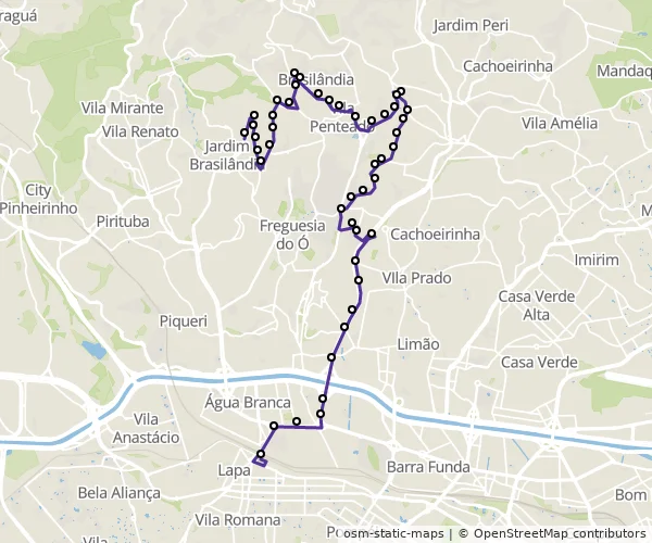 Mapa do itinerário da linha